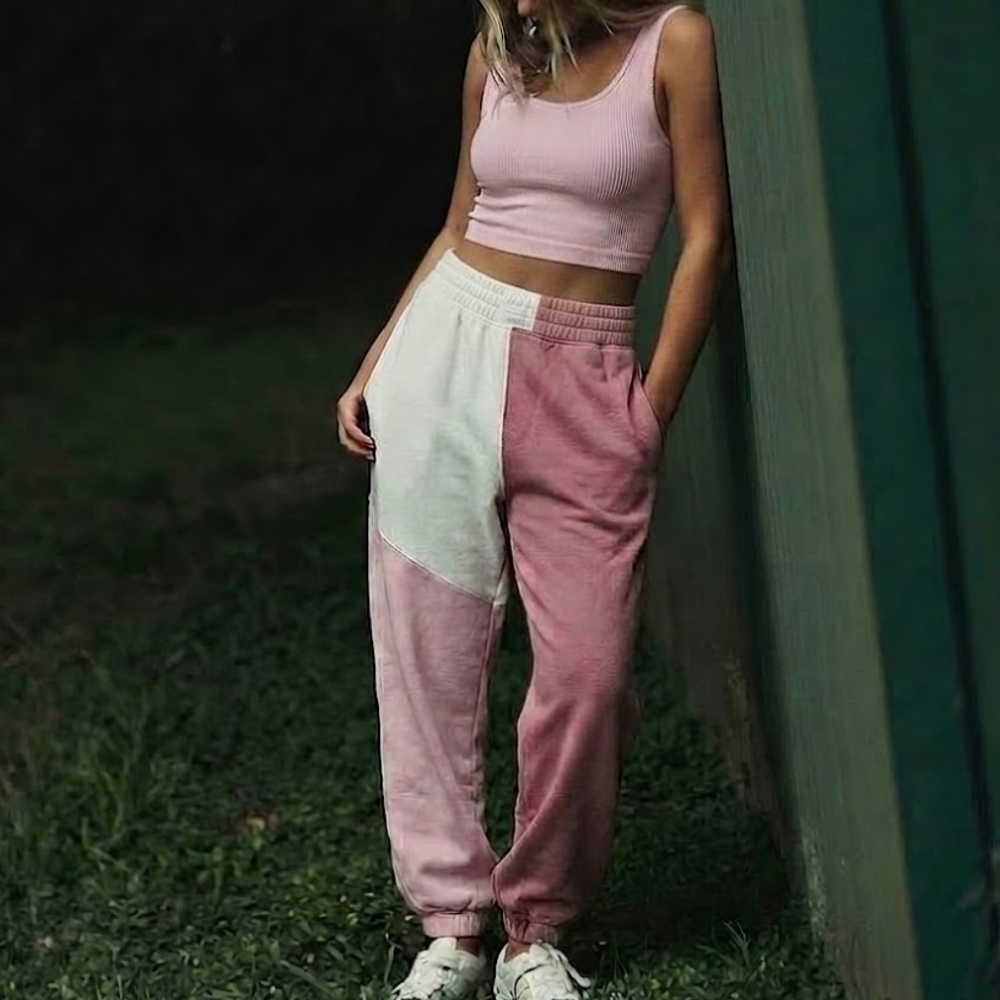 Hollister Ultra High-Rise Pink & White Colorblock Joggers Size Medium